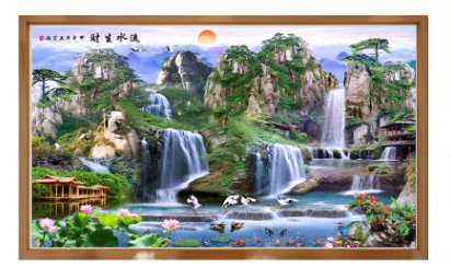 Tranh Thêu Chữ Thập (Chỉ Lụa) Sơn Thủy Hữu Tình