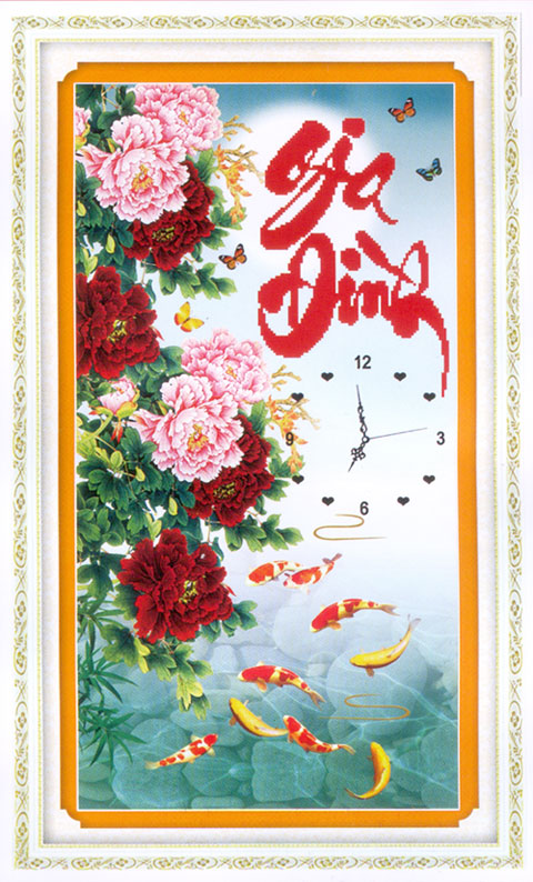 Tranh Thêu Chữ Thập 3D Đồng Hồ Gia Đình