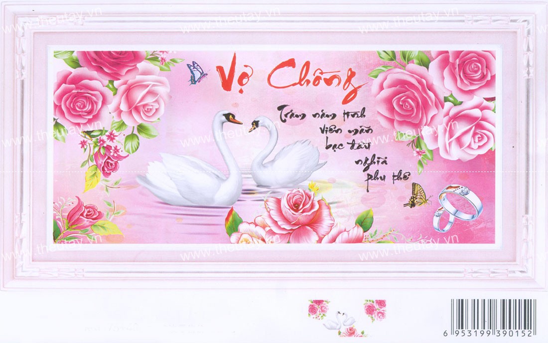Tranh Thêu Chữ Thập 3D + hoa nhựa Trăm Năm Tình Viên Mãn Bạc Đầu Nghĩa Phu Thê