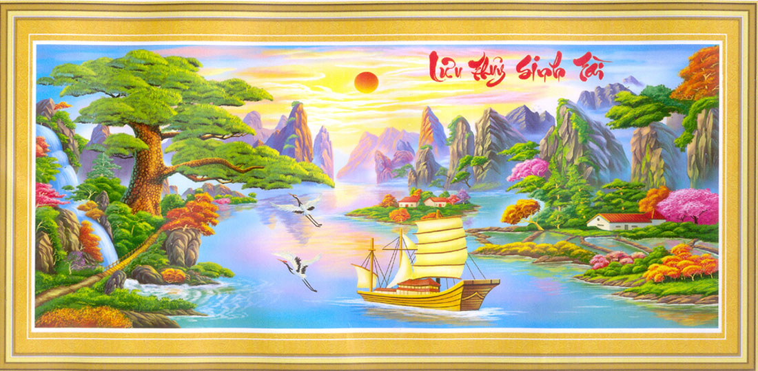 Tranh Thêu Chữ Thập 3D Lưu Thủy Sinh Tài, KT Nhỏ
