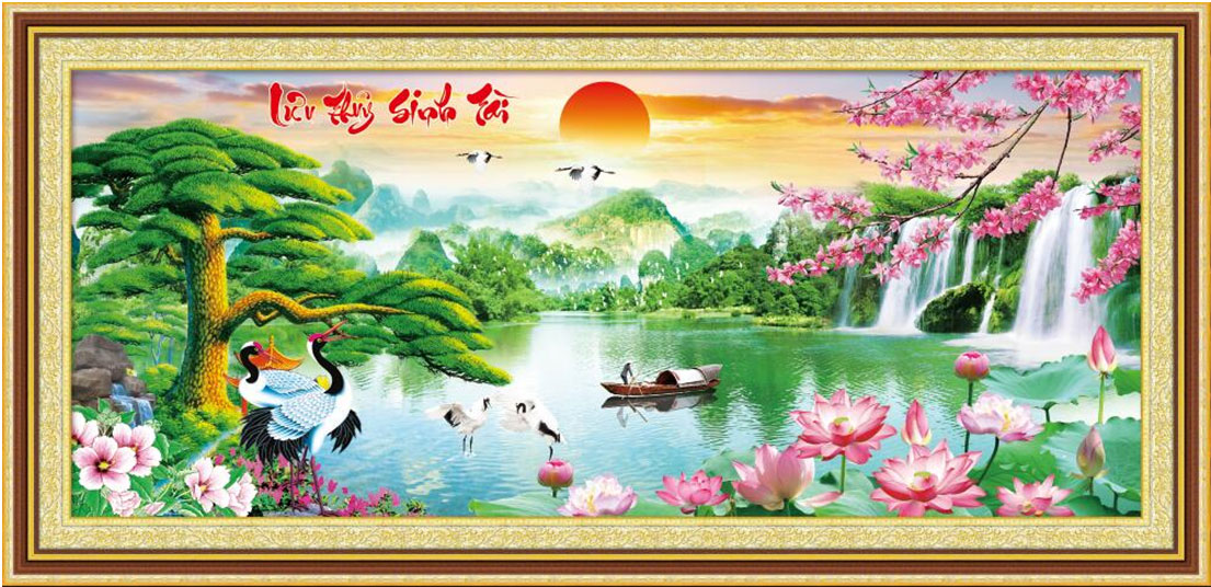 Tranh Thêu Chữ Thập 3D Non Nước Hữu Tình