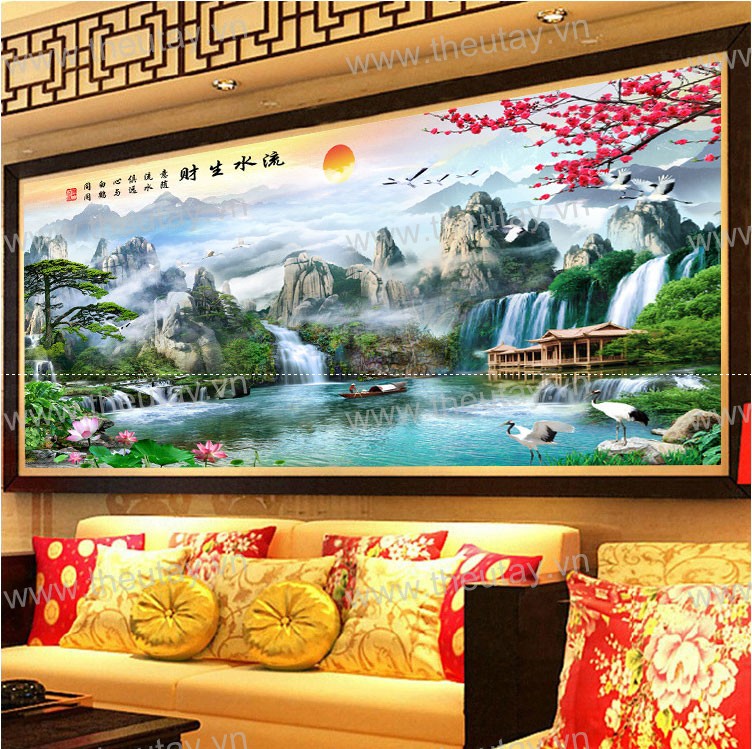 Tranh Thêu Chữ Thập (Chỉ Lụa) Nước Chảy Chiêu Tà