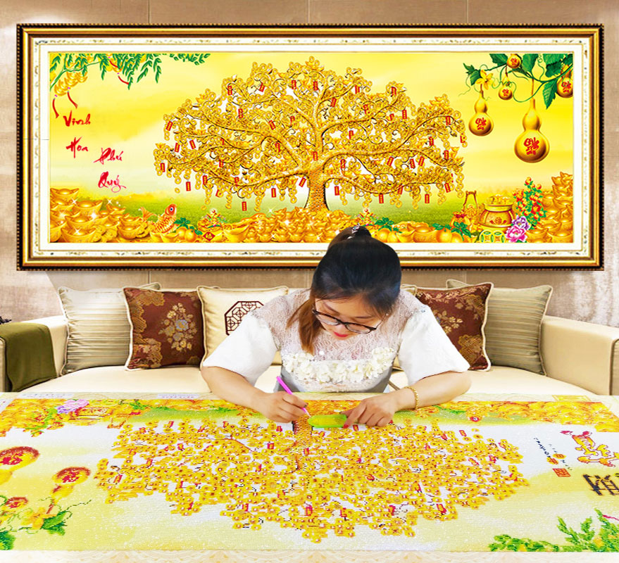Tranh Thêu Chữ Thập 3D Vinh Hoa Phú Quý
