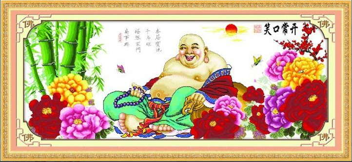 Tranh Thêu Chữ Thập Phật Di Lặc Luôn Mỉm Cười