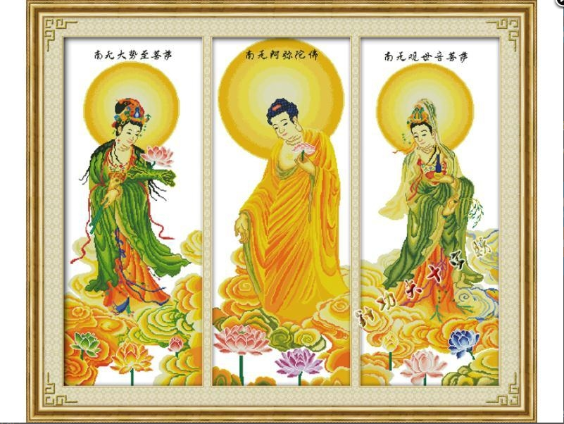 Tranh Thêu Chữ Thập Tây Phương Tam Phật