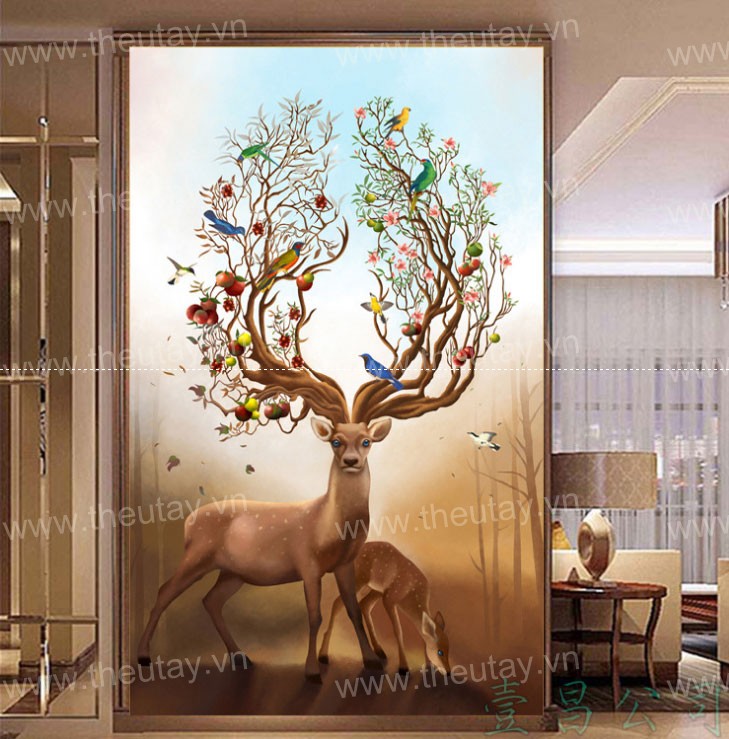 HÀNG Oder ( đặt cọc 50%)Tranh thêu Chỉ Lấp Lánh, Óng Ánh Tơ Tằm chữ thập chưa thêu Giàu Có Sung Túc - Tuần Lộc MDW0582