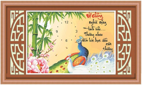 Tranh Thêu Chữ Thập 3D Đồng Hồ Vợ Chồng Nghĩa Nặng Tình Sâu