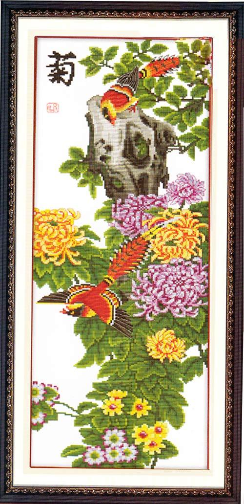 Tranh Thêu Chữ Thập Tứ quý Cúc