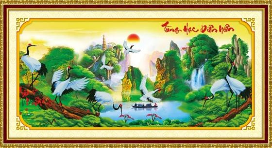 Tranh Thêu Chữ Thập Tùng Hạc Diên Niên