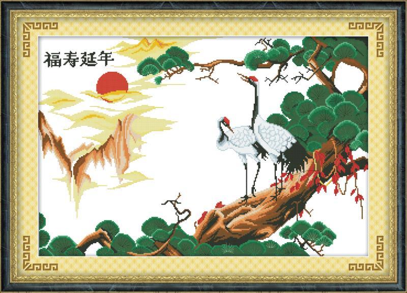 Tranh Thêu Chữ Thập Tùng Hạc Diên Niên