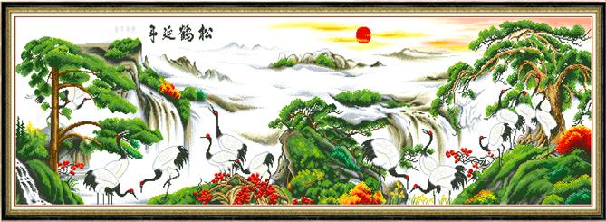 Tranh Thêu Chữ Thập Tùng Hạc Vạn Niên