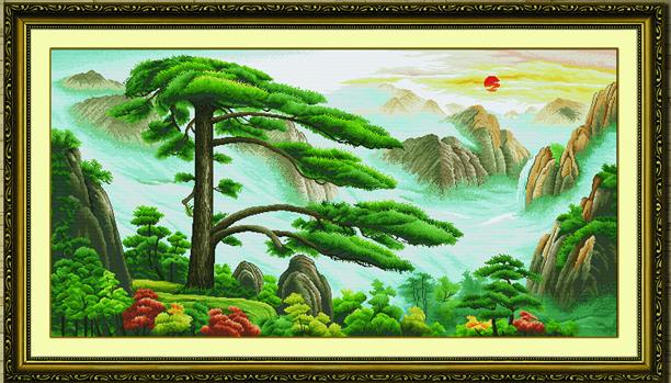 Tranh Thêu Chữ Thập Tùng Nghênh Khách