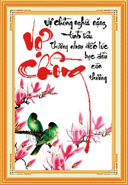 Tranh Thêu Chữ Thập Vợ Chồng Nghĩa Nặng Tình Sâu, Thương Nhau Đến Lúc Bạc Đầu Còn Thương