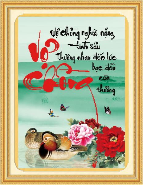 Tranh Thêu Chữ Thập 3D Vợ Chồng Nghĩa Nặng Tình Sâu, Thương Nhau Đến Lúc Bạc Đầu Còn Thương