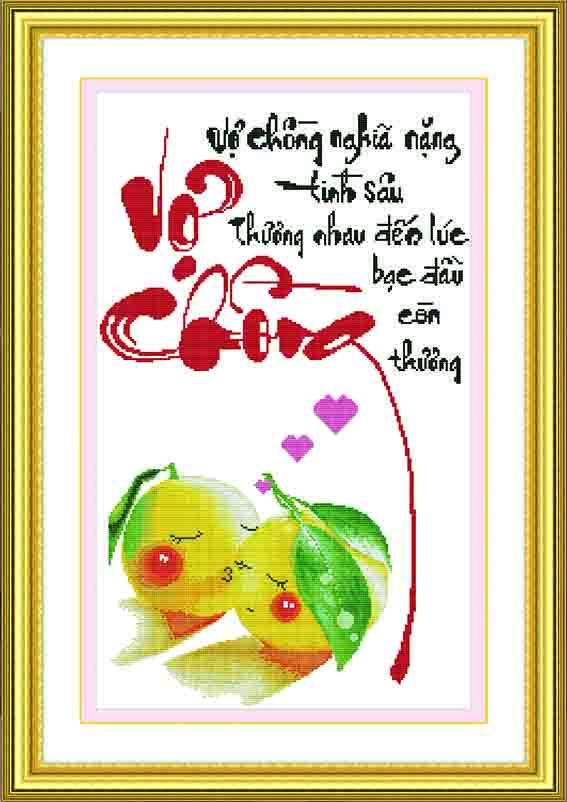 Tranh Thêu Chữ Thập Vợ Chồng Nghĩa Nặng Tình Sâu, Thương Nhau Đến Lúc Bạc Đầu Còn Thương