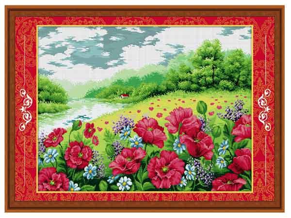 Tranh Thêu Chữ Thập Vườn Hoa Anh Túc